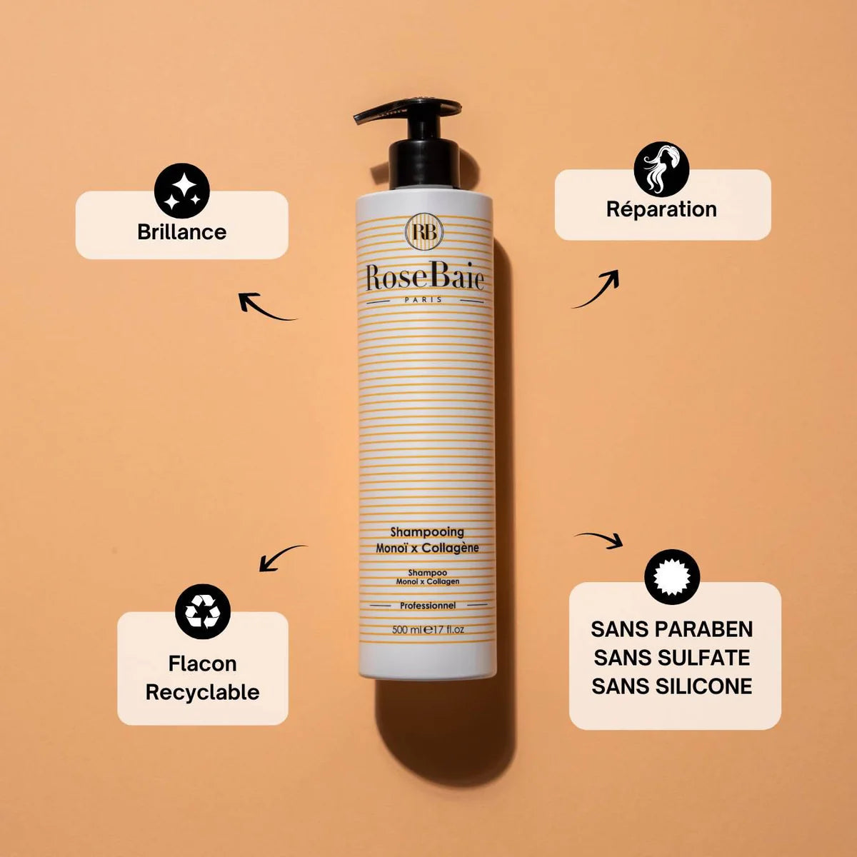 Shampoing sans sulfate cheveux MONOÏ X COLLAGENE 500ml