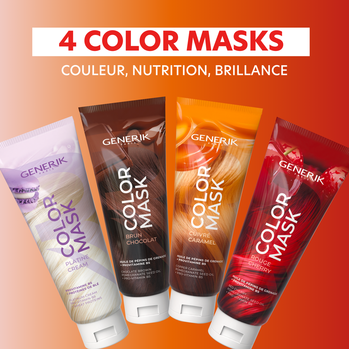 Lot Color Mask Generik — 4 x 200ml (Chocolat, Cherry, Caramel, Platine)