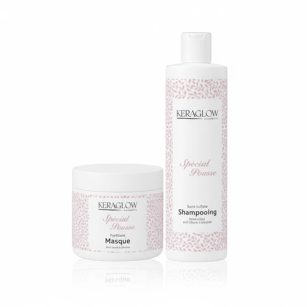 Lots de 12 KERAGLOW Shampoing, Masque Spécial Pousse – & Huile Anti-Chute Énergisants sans Sulfate