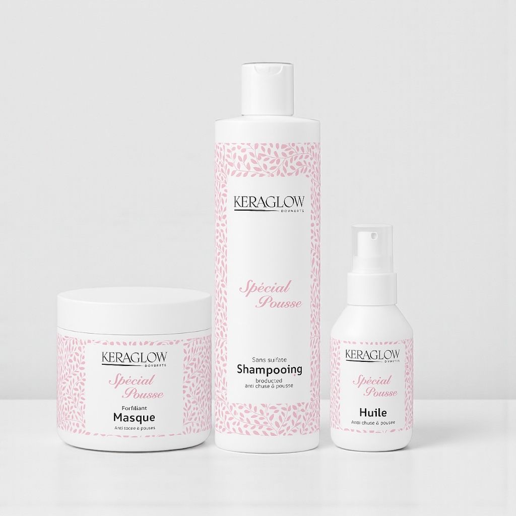 Lots de 12 KERAGLOW Shampoing, Masque Spécial Pousse – & Huile Anti-Chute Énergisants sans Sulfate