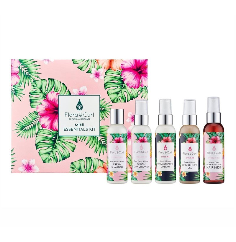 Flora Curl Mini Essentials Kit — 5 Soins Voyage Cheveux Bouclés (5×75ml)